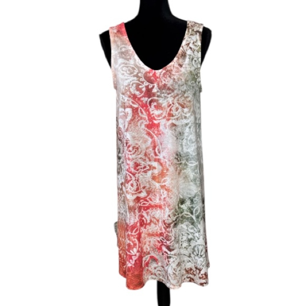 Time and Tru - Embellished Coral & Green Sleeveless Dress - Size Medium